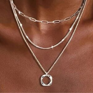 Elegant Silver Layered Necklace Set